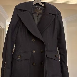 BCBG Blue Pea Coat Wool Jacket